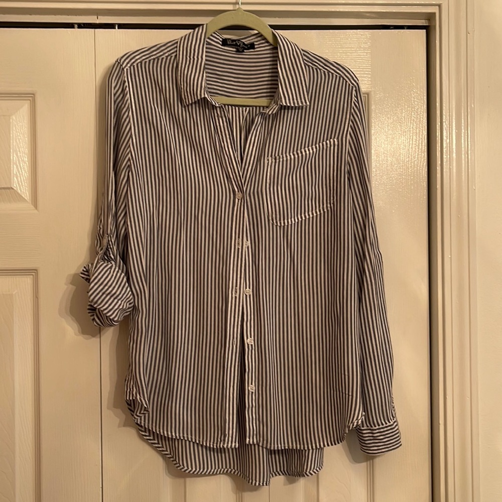 Blue and white button shirt